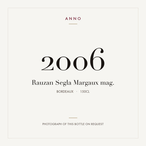 Chateau Rauzan-Segla Margaux 2006 AOC 1,5l — cartão de colheita ANNO; fotografia da garrafa real disponível a pedido