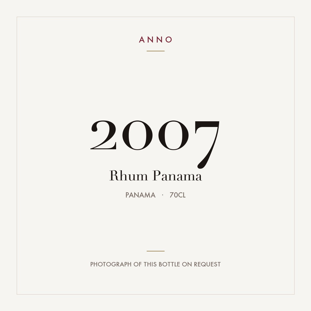 Rhum Panama 2007 0,7l from Panama — ANNO vintage card; photograph of the actual bottle available on request