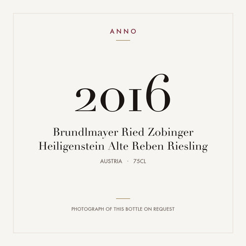 Brundlmayer Ried Zobinger Heiligenstein Alte Reben Riesling 2016 0,75l from Austria — ANNO vintage card; photograph of the actual bottle available on request