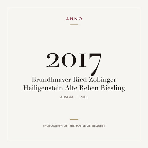 Brundlmayer Ried Zobinger Heiligenstein Alte Reben Riesling 2017 0,75l from Austria — ANNO vintage card; photograph of the actual bottle available on request