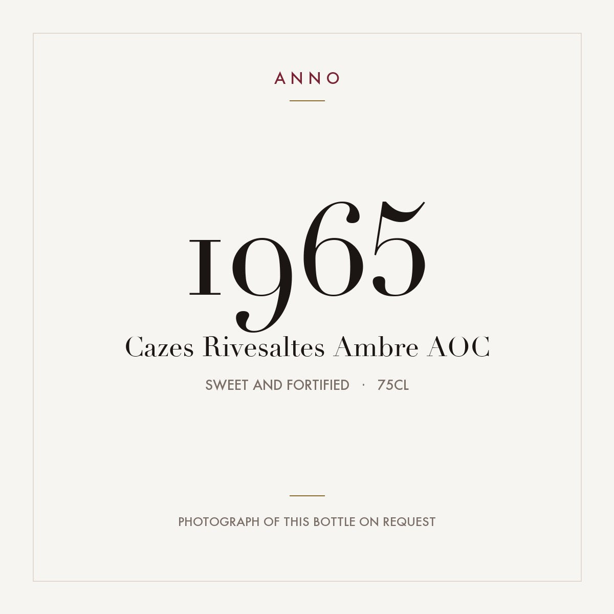 Cazes Rivesaltes Ambre 1965 AOC 0,75l from Sweet and fortified — ANNO vintage card; photograph of the actual bottle available on request