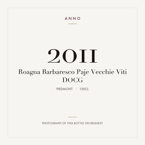 Roagna Barbaresco Paje Vecchie Viti 2011 DOCG 1,5l, Piëmont — ANNO-jaargangkaart; foto van de echte fles op aanvraag