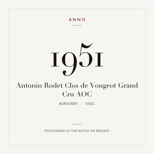 Antonin Rodet Clos de Vougeot Grand Cru 1951 AOC 1,5l, Bourgogne — ANNO-jaargangkaart; foto van de echte fles op aanvraag