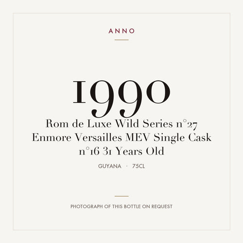 Rom de Luxe Wild Series n°27 Enmore Versailles MEV Single Cask n°16 31 Years Old 1990 0,75l from Guyana — ANNO vintage card; photograph of the actual bottle available on request