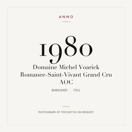 Domaine Michel Voarick Romanee-Saint-Vivant Grand Cru 1980 AOC 0,75l from Burgundy — ANNO vintage card; photograph of the actual bottle available on request