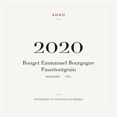 Rouget Emmanuel Bourgogne Passetoutgrain 2020 0,75l from Burgundy — ANNO vintage card; photograph of the actual bottle available on request
