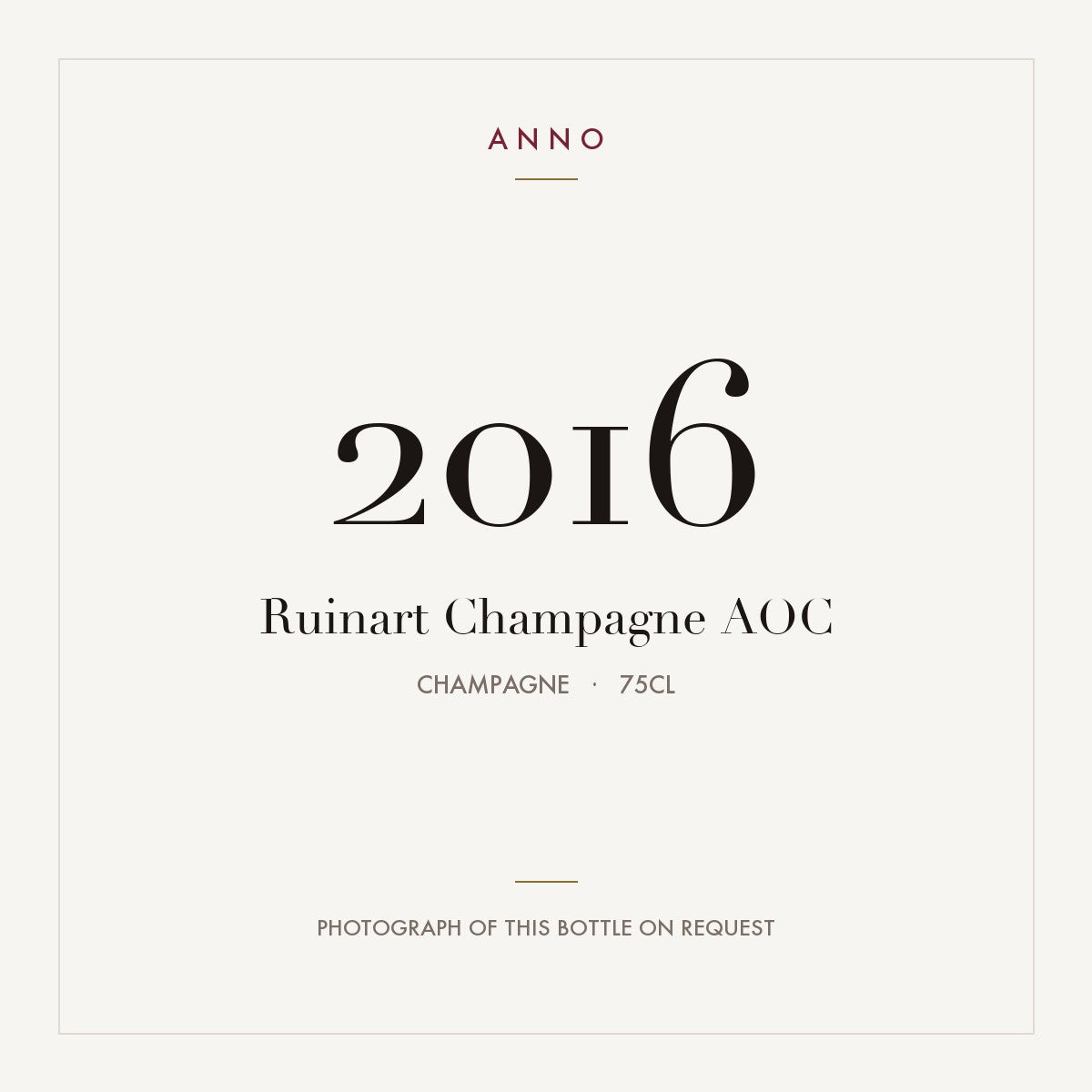 Ruinart Champagne 2016 AOC 0,75l from Champagne — ANNO vintage card; photograph of the actual bottle available on request