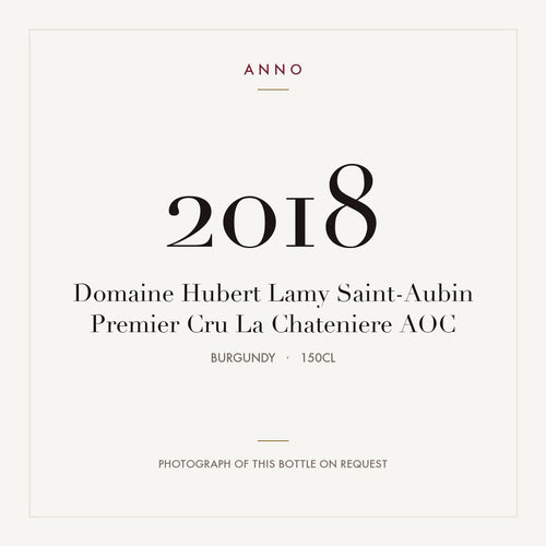 Domaine Hubert Lamy Saint-Aubin Premier Cru La Chateniere 2018 AOC 1,5l, Borgoña — tarjeta de añada ANNO; foto de la botella real disponible bajo petición