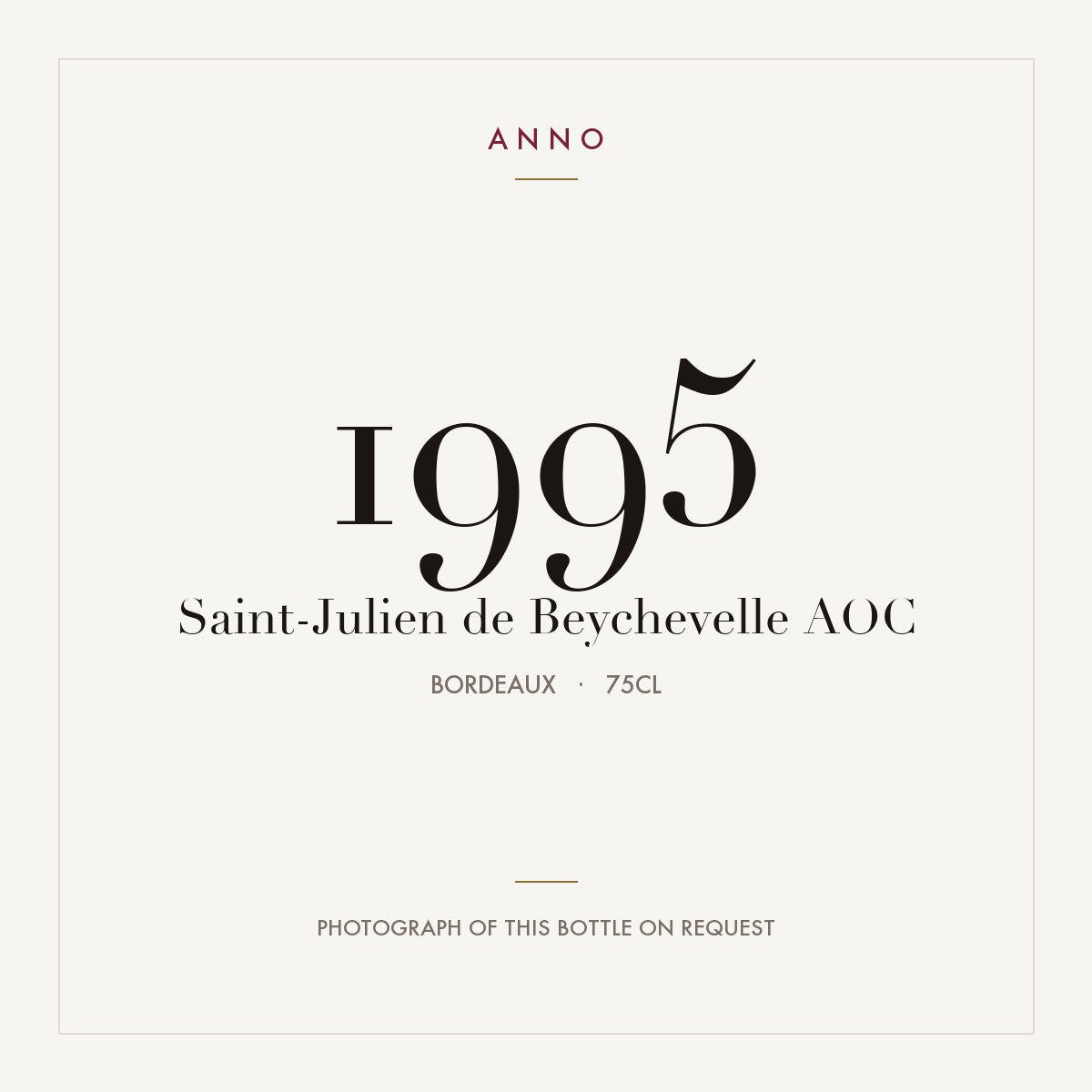 Saint-Julien de Beychevelle 1995 AOC 0,75l from Bordeaux — ANNO vintage card; photograph of the actual bottle available on request