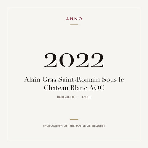 Alain Gras Saint-Romain Sous le Chateau Blanc 2022 AOC 1,5l from Burgundy — ANNO vintage card; photograph of the actual bottle available on request