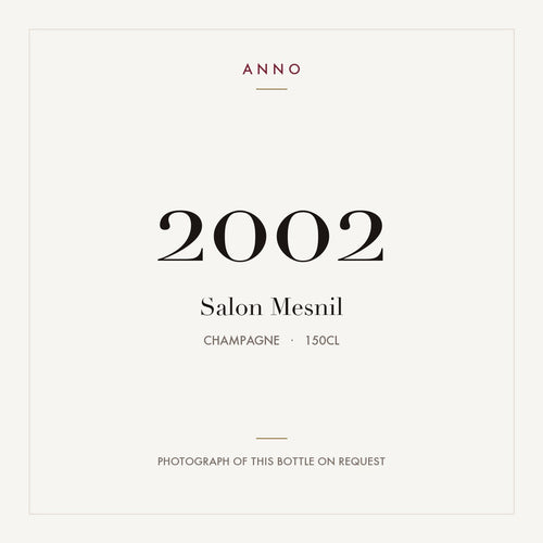 Salon Mesnil 2002 1,5l — tarjeta de añada ANNO; foto de la botella real disponible bajo petición