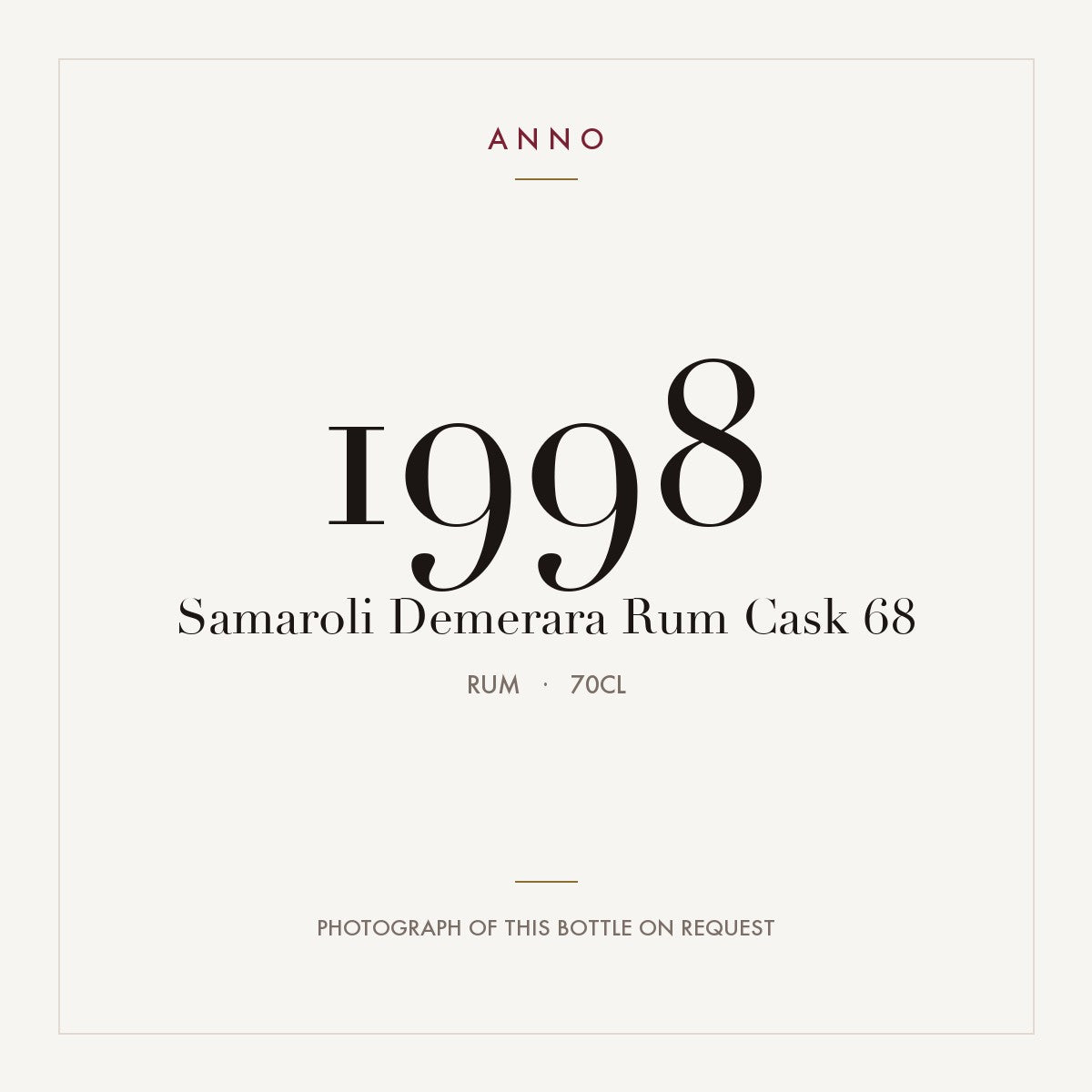 Samaroli Demerara Rum Cask 68 1998 0,7l from Rum — ANNO vintage card; photograph of the actual bottle available on request