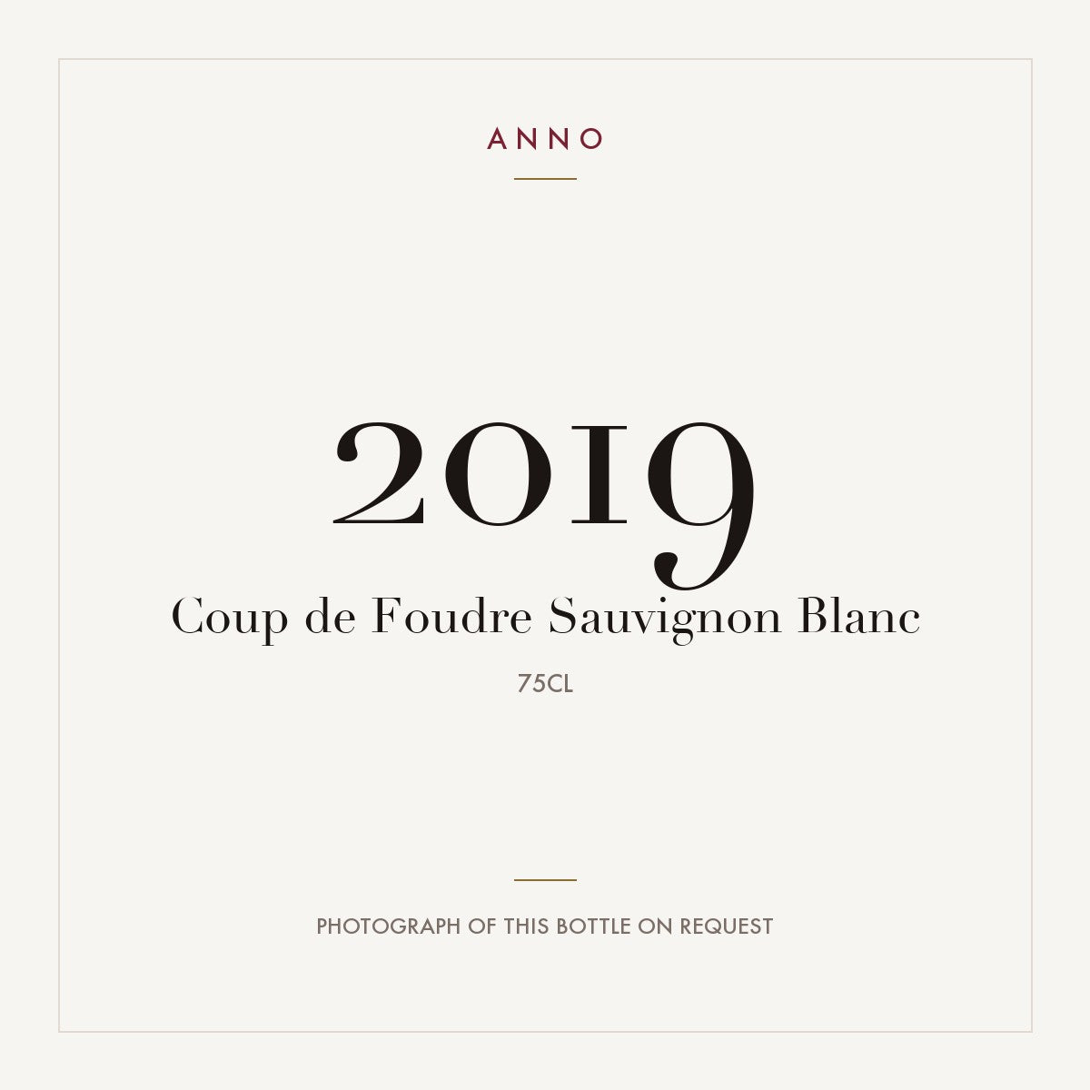 Coup de Foudre Sauvignon Blanc 2019 0,75l — ANNO vintage card; photograph of the actual bottle available on request