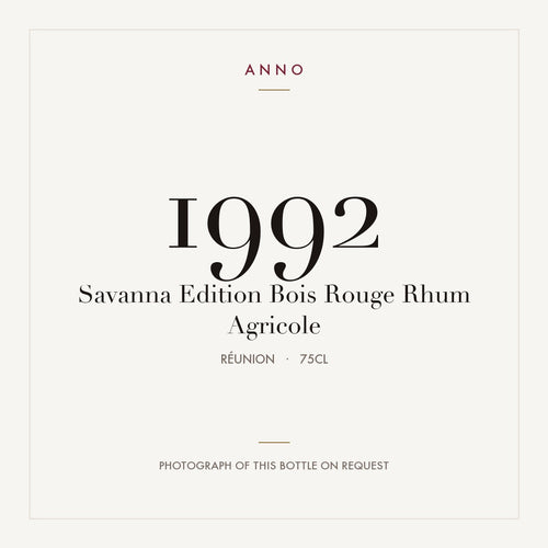Savanna Edition Bois Rouge Rhum Agricole 1992 0,75l from Réunion — ANNO vintage card; photograph of the actual bottle available on request
