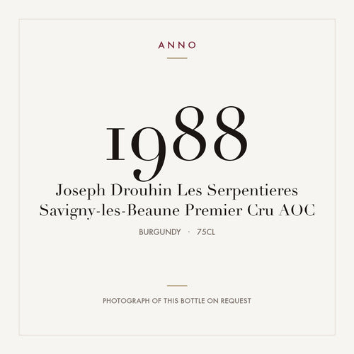 Joseph Drouhin Les Serpentieres Savigny-les-Beaune Premier Cru 1988 AOC 0,75l from Burgundy — ANNO vintage card; photograph of the actual bottle available on request