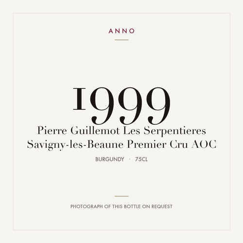 Pierre Guillemot Les Serpentieres Savigny-les-Beaune Premier Cru 1999 AOC 0,75l from Burgundy — ANNO vintage card; photograph of the actual bottle available on request