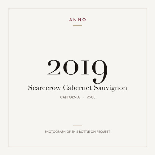 Scarecrow Cabernet Sauvignon 2019 0,75l — ANNOヴィンテージカード。実際のボトルの写真はご要望に応じてご用意します