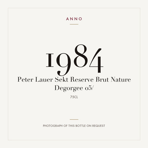 Peter Lauer Sekt Reserve Brut Nature Degorgee 05/ 1984 0,75l — ANNO vintage card; photograph of the actual bottle available on request