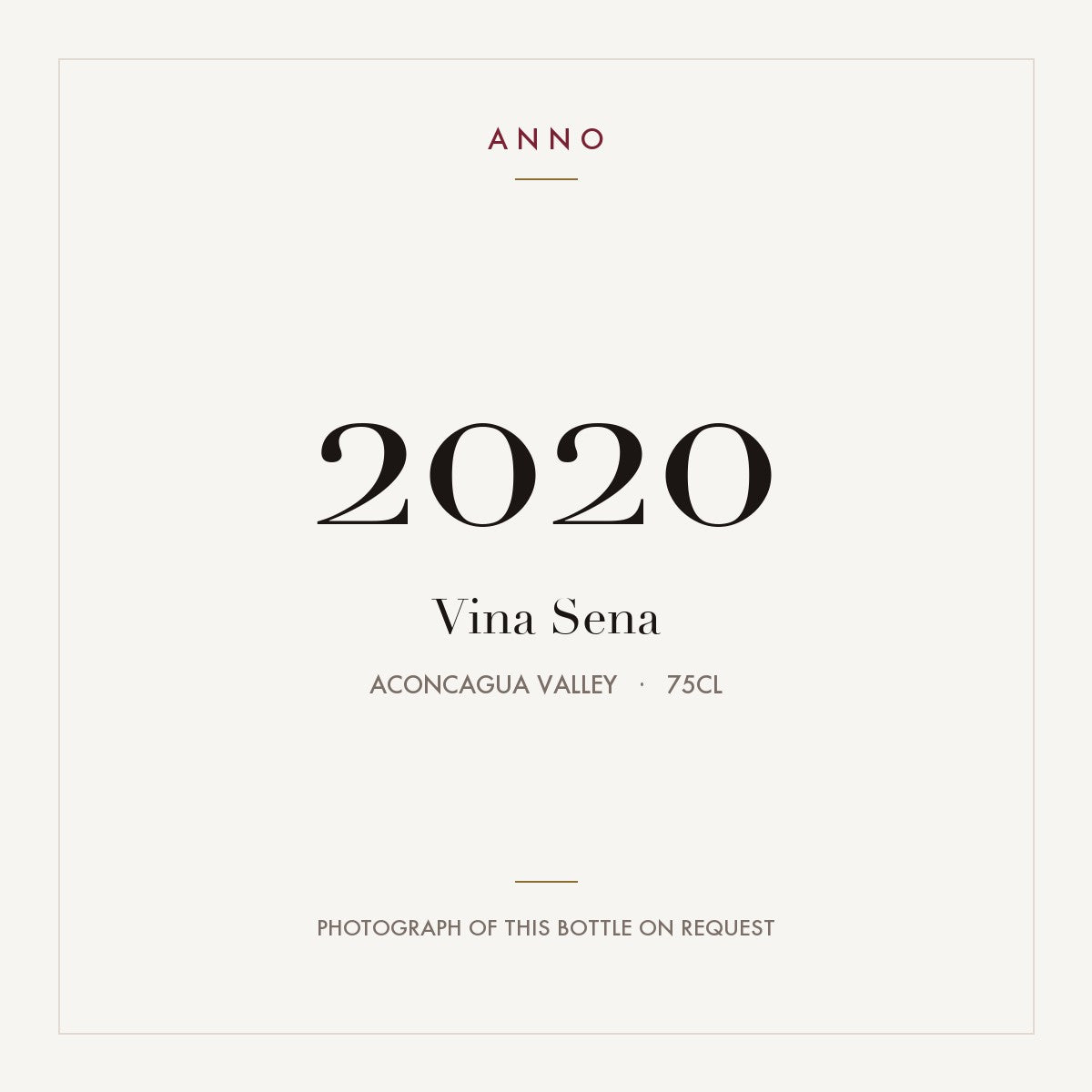 Vina Sena 2020 0,75l from Aconcagua Valley — ANNO vintage card; photograph of the actual bottle available on request