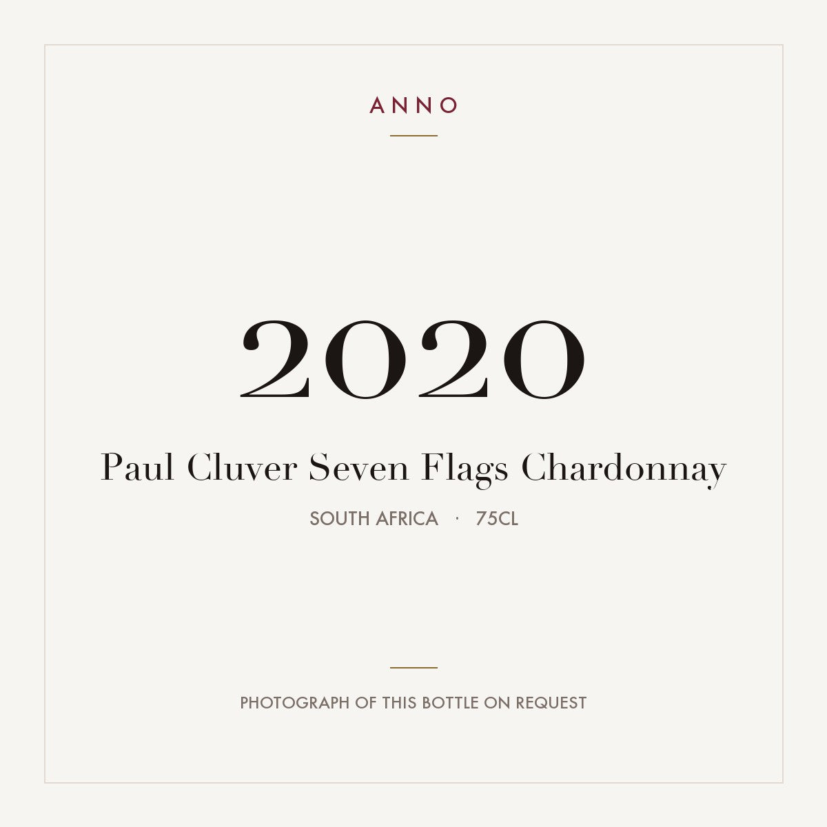 Paul Cluver Seven Flags Chardonnay 2020 0,75l from South Africa — ANNO vintage card; photograph of the actual bottle available on request