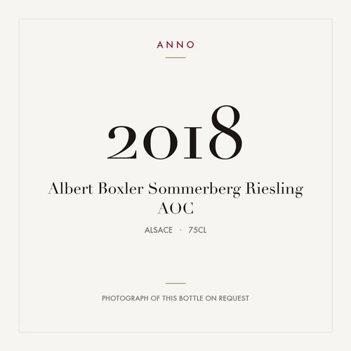 Albert Boxler Sommerberg Riesling 2018 AOC 0,75l from Alsace — ANNO vintage card; photograph of the actual bottle available on request