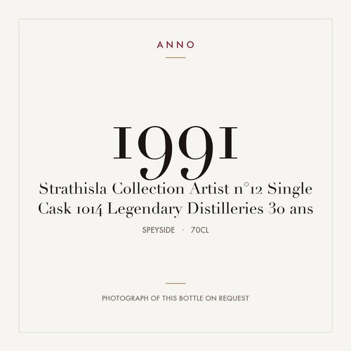 Strathisla Collection Artist n°12 Single Cask 1014 Legendary Distilleries 30 ans 1991 0,7l from Speyside — ANNO vintage card; photograph of the actual bottle available on request