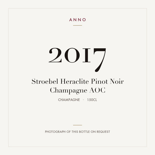 Stroebel Heraclite Pinot Noir Champagne 2017 AOC 1,5l, Champagne — cartão de colheita ANNO; fotografia da garrafa real disponível a pedido