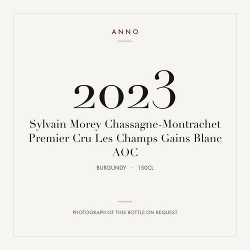 Sylvain Morey Chassagne-Montrachet Premier Cru Les Champs Gains Blanc 2023 AOC 1,5l, Bourgogne — ANNO-årgangskort; foto af den faktiske flaske på forespørgsel