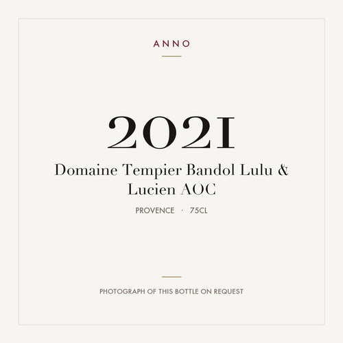 Domaine Tempier Bandol Lulu & Lucien 2021 AOC 0,75l from Provence — ANNO vintage card; photograph of the actual bottle available on request