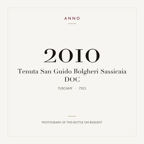 Tenuta San Guido Bolgheri Sassicaia 2010 DOC 0,75l, Toscana — card dell'annata ANNO; foto della bottiglia reale disponibile su richiesta