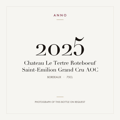 Chateau Le Tertre Roteboeuf Saint-Emilion Grand Cru 2025 AOC 0,75l, Bordeaux — carte millésime ANNO ; photo de la bouteille réelle disponible sur demande