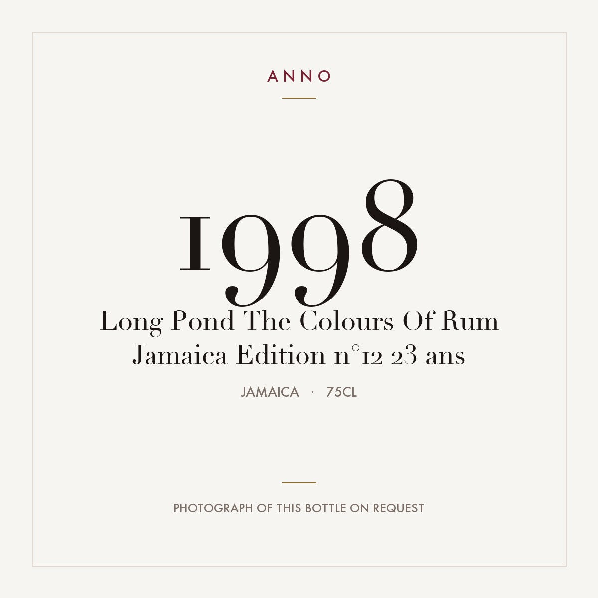 Long Pond The Colours Of Rum Jamaica Edition n°12 23 ans 1998 0,75l from Jamaica — ANNO vintage card; photograph of the actual bottle available on request