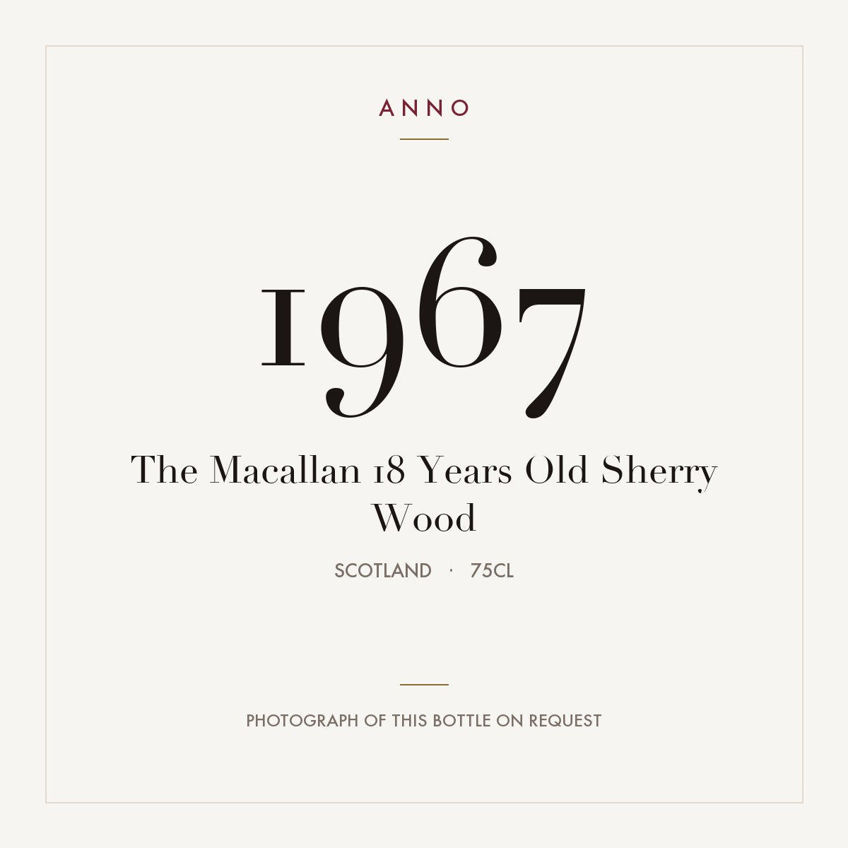 The Macallan 18 Years Old Sherry Wood 1967 0,75l, Шотландия — карточка урожая ANNO; фото настоящей бутылки по запросу