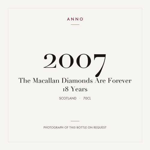 The Macallan Diamonds Are Forever 18 Years 2007 0,7l from Scotland — ANNO vintage card; photograph of the actual bottle available on request