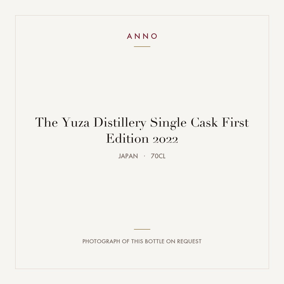 The Yuza Distillery First Edition Single Cask 2022 0,7l from Japan — ANNO vintage card; photograph of the actual bottle available on request