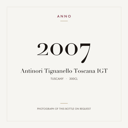 Antinori Tignanello Toscana 2007 IGT 3l, Toscana — tarjeta de añada ANNO; foto de la botella real disponible bajo petición
