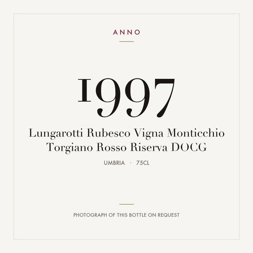 Lungarotti Rubesco Vigna Monticchio Torgiano Rosso Riserva 1997 DOCG 0,75l, 翁布里亞 — ANNO 年份卡;實際酒瓶照片可應要求提供