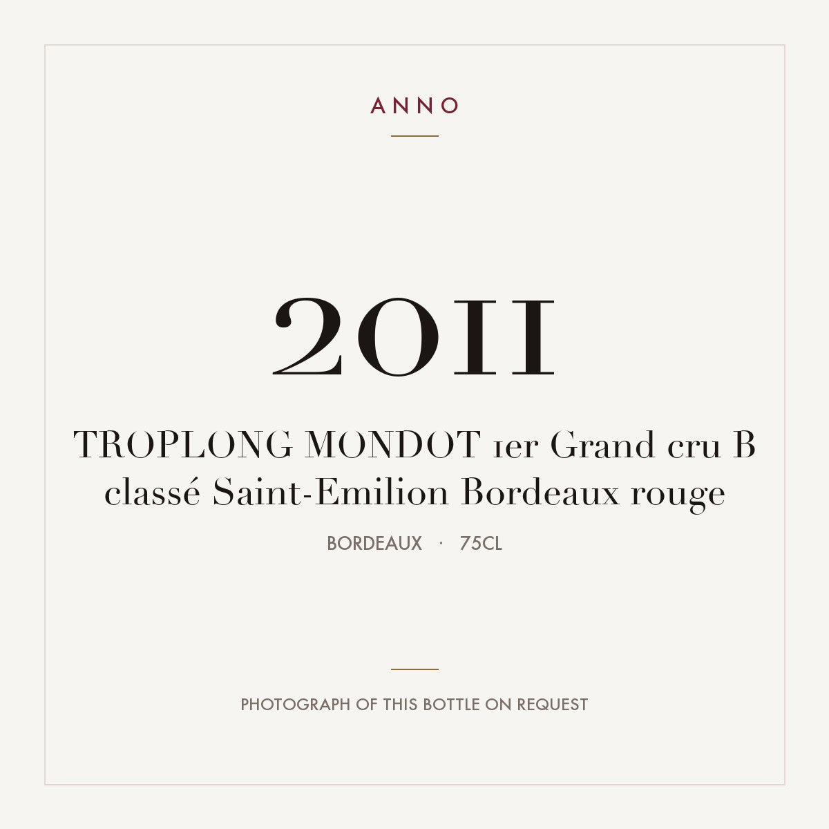Chateau Troplong Mondot Saint-Emilion 2011 AOC 0,75l — ANNO vintage card; photograph of the actual bottle available on request