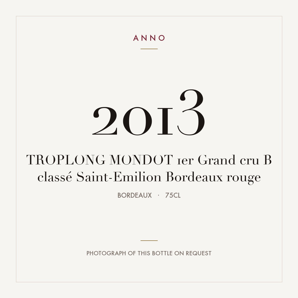 Chateau Troplong Mondot Saint-Emilion 2013 AOC 0,75l — ANNO vintage card; photograph of the actual bottle available on request