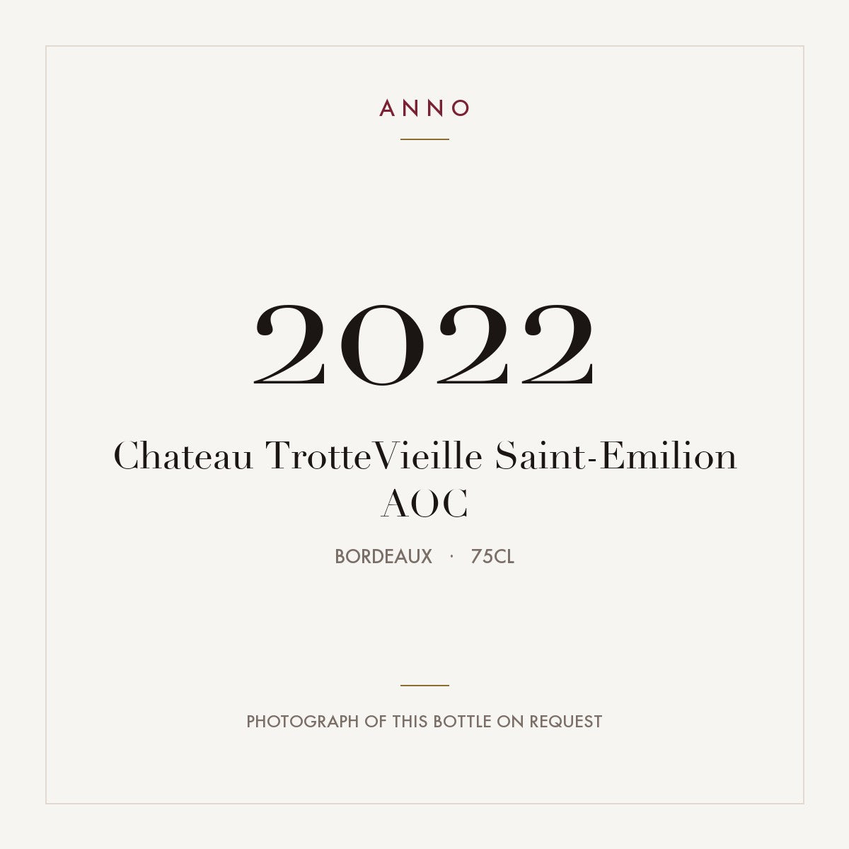 Chateau TrotteVieille Saint-Emilion 2022 AOC 0,75l from Bordeaux — ANNO vintage card; photograph of the actual bottle available on request