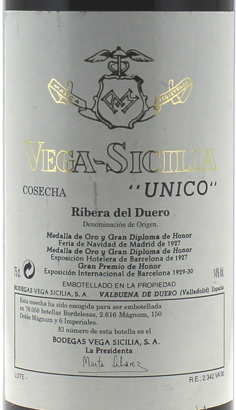 Vega Sicilia Unico Ribera del Duero DO — wine label, illustrative image