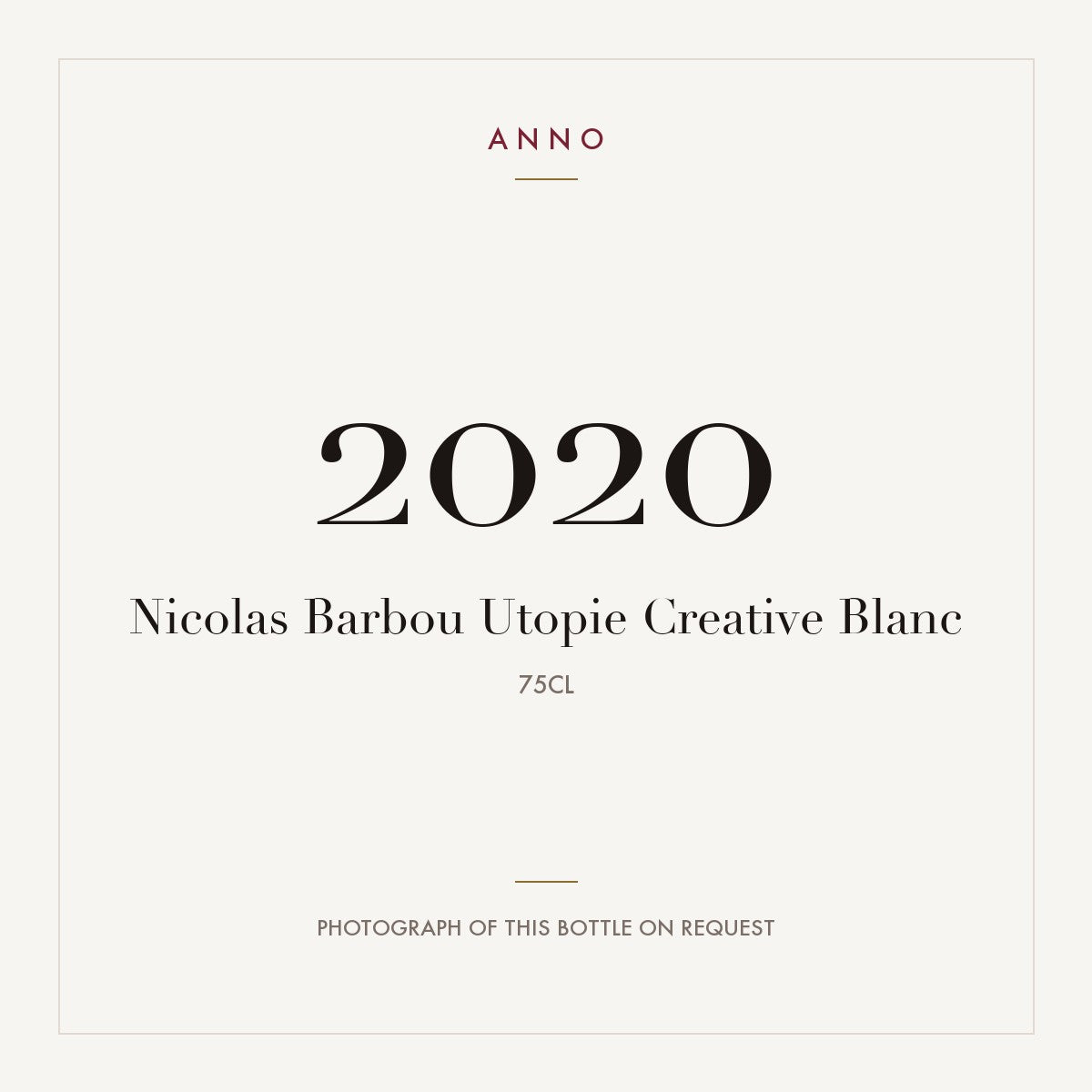 Nicolas Barbou Utopie Creative Blanc 2020 0,75l — ANNO vintage card; photograph of the actual bottle available on request