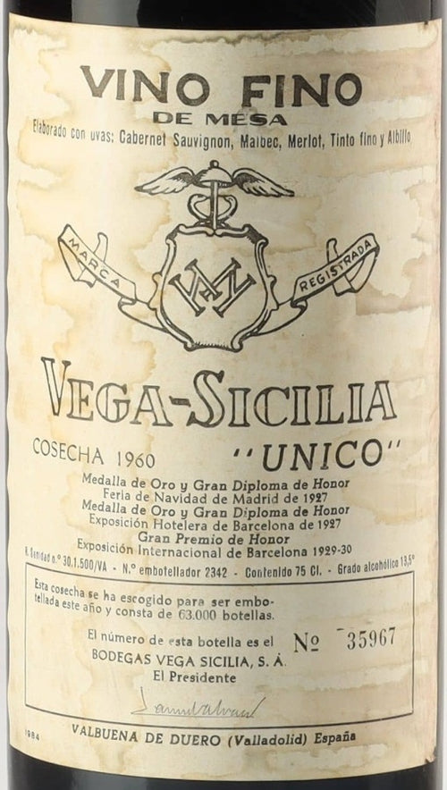 Vega Sicilia Unico Ribera del Duero 1960 0,75l — ワインラベル