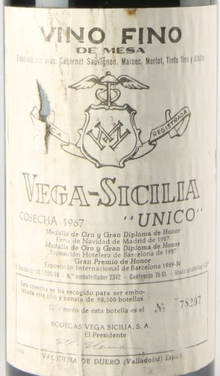 Vega Sicilia Unico Ribera del Duero 1967 0,75l — wine label