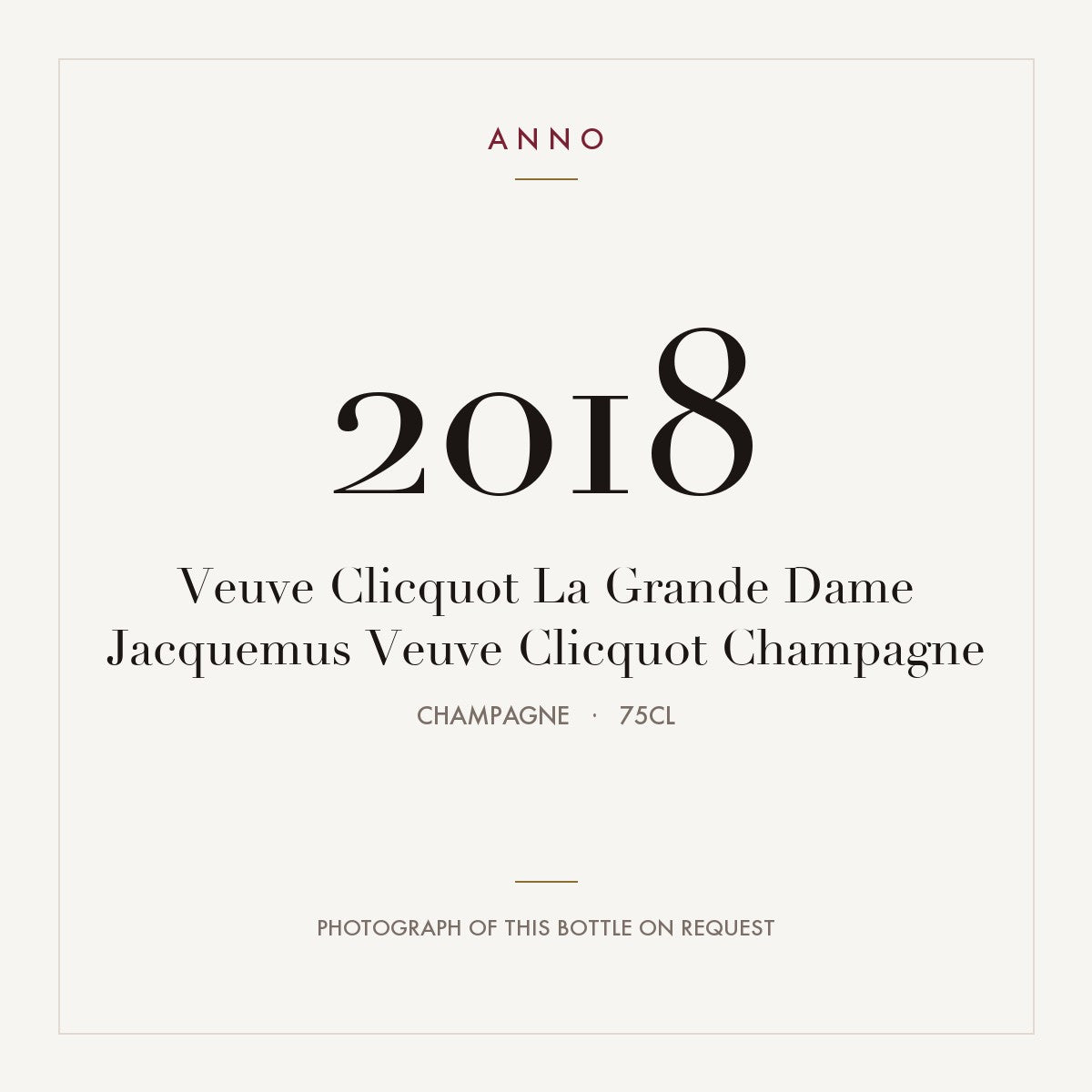 Veuve Clicquot La Grande Dame Jacquemus Champagne 2018 AOC 0,75l — ANNO vintage card; photograph of the actual bottle available on request