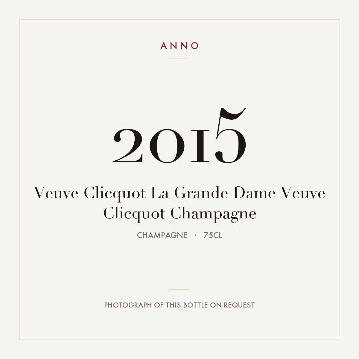 Veuve Clicquot La Grande Dame Champagne 2015 AOC 0,75l — ANNO vintage card; photograph of the actual bottle available on request