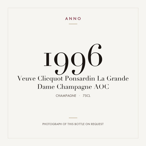 Veuve Clicquot Ponsardin La Grande Dame Champagne 1996 AOC 0,75l from Champagne — ANNO vintage card; photograph of the actual bottle available on request