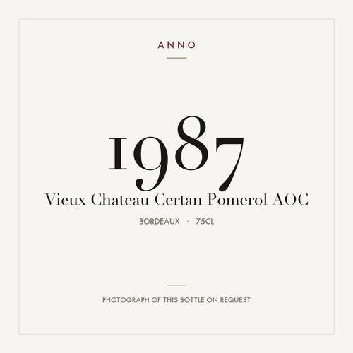 Vieux Chateau Certan Pomerol 1987 AOC 0,75l from Bordeaux — ANNO vintage card; photograph of the actual bottle available on request
