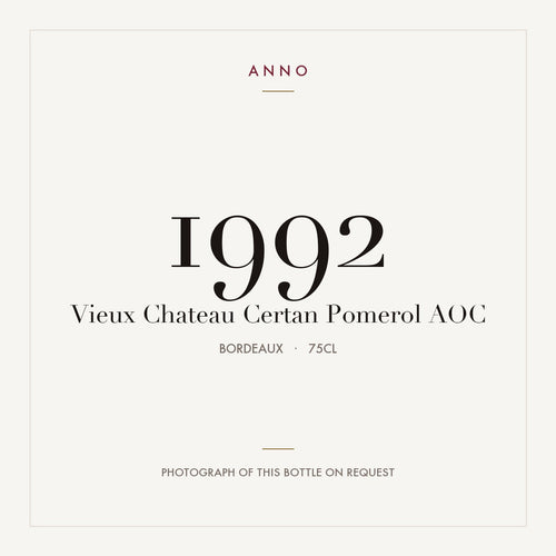 Vieux Chateau Certan Pomerol 1992 AOC 0,75l from Bordeaux — ANNO vintage card; photograph of the actual bottle available on request