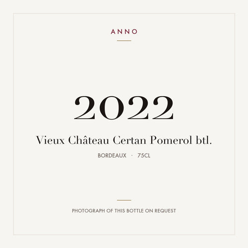 Vieux Chateau Certan Pomerol 2022 AOC 0,75l — carte millésime ANNO ; photo de la bouteille réelle disponible sur demande